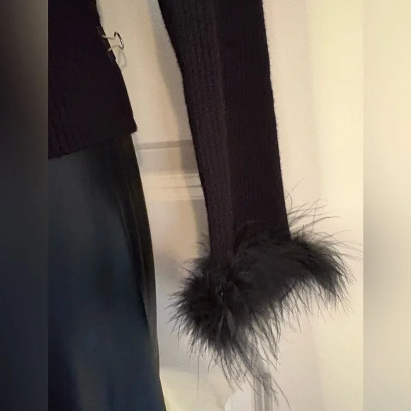 NWOT, Elegant Black Sweater with Feather Trim, slightly off shoulder, by Cato - Picture 5 of 9